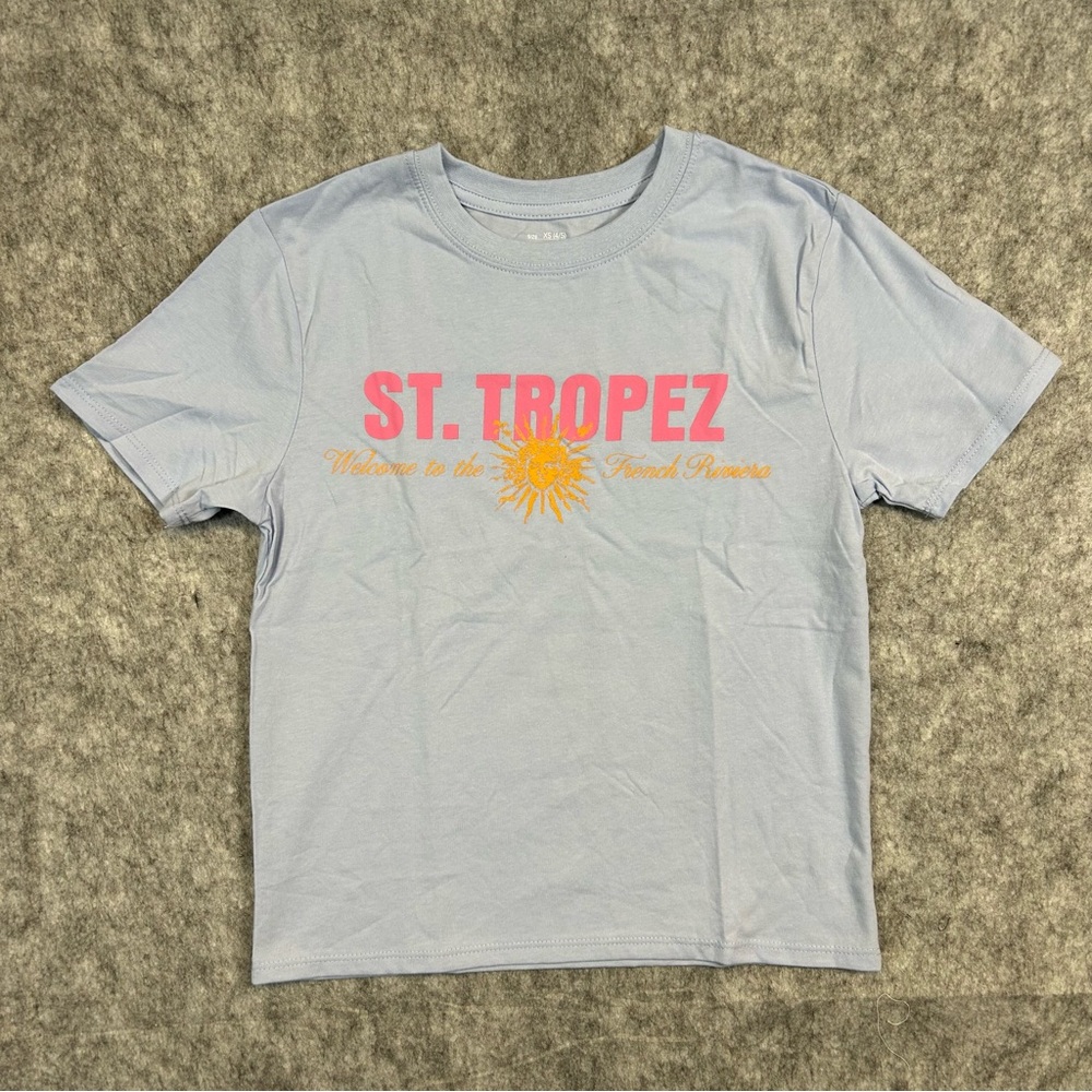 Target St. Tropez Light Blue Tee for Girls Pink & Yellow Graphic XS Summer Fun